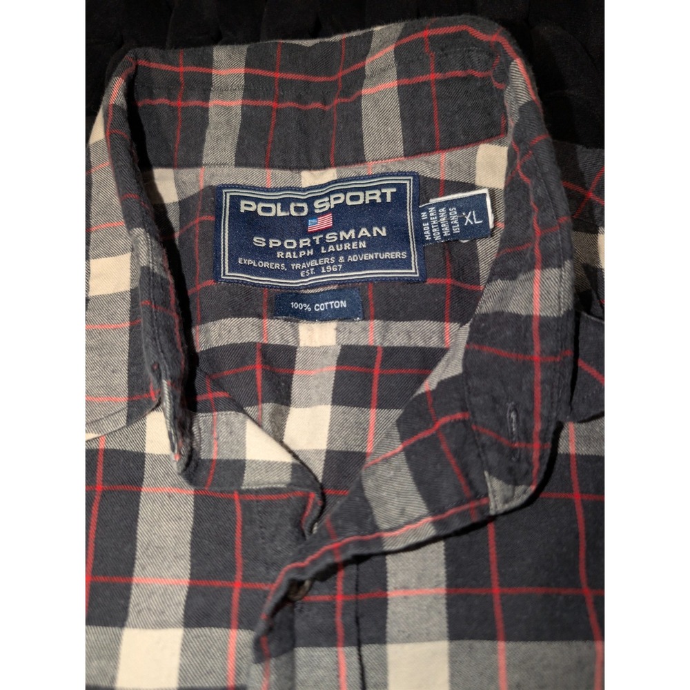 VTG 90's Polo Sport Ralph Lauren Sportsman Plaid Flannel Button Down Shirt XL - Picture 4 of 7
